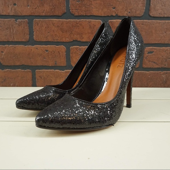 SCHUTZ Shoes - SCHUTZ Delila Glitter Sparkle Heels Black Size 7